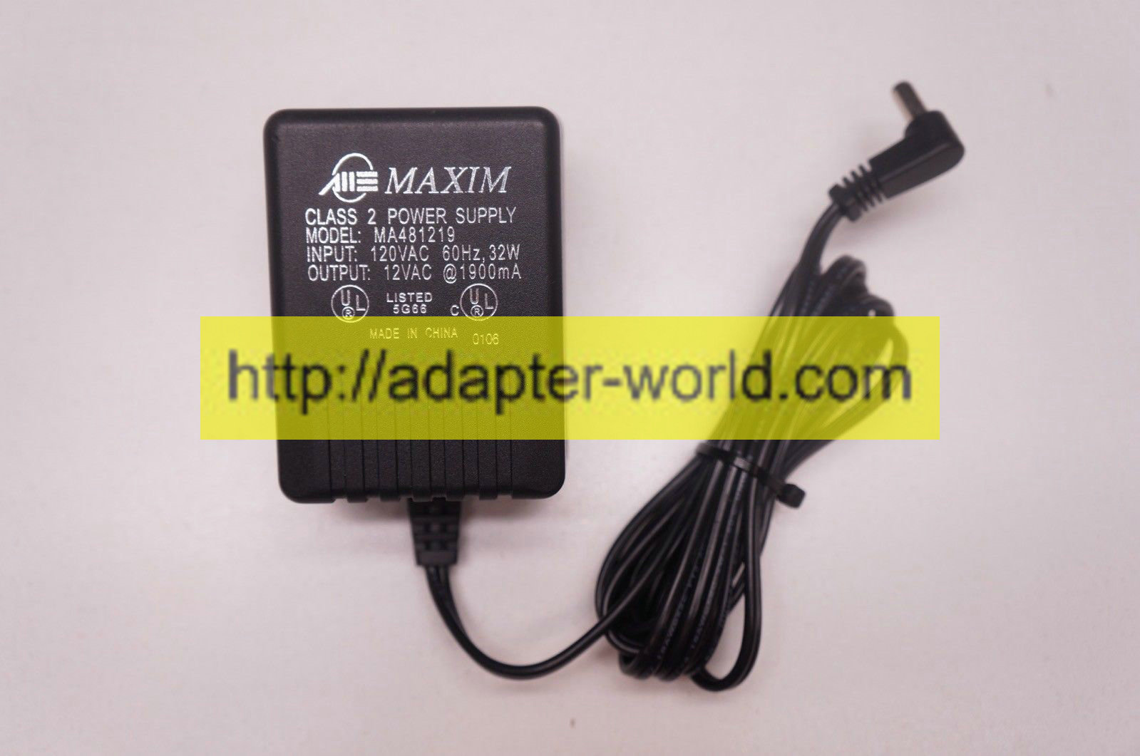 New 12VAC 1900mA Maxim MA481219 Class 2 Power Supply AC Charger Adapter 5.5*2.5mm